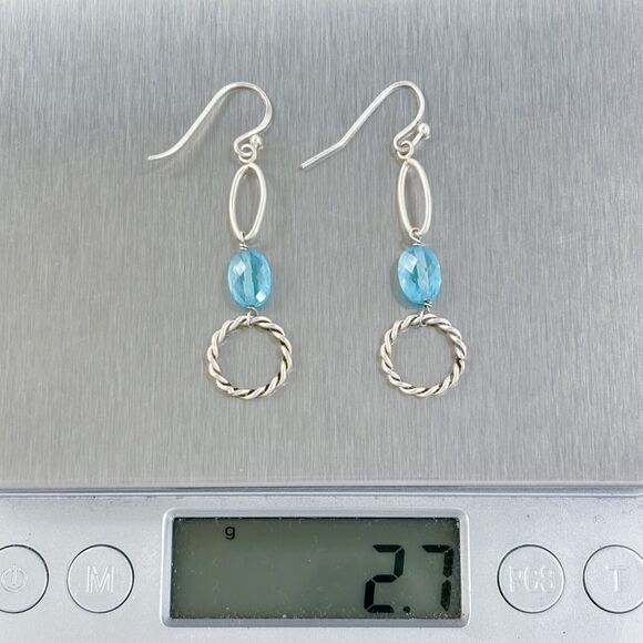 Vintage Sterling Silver 925 Blue Crystal Dangle Earrings - Picture 5 of 7